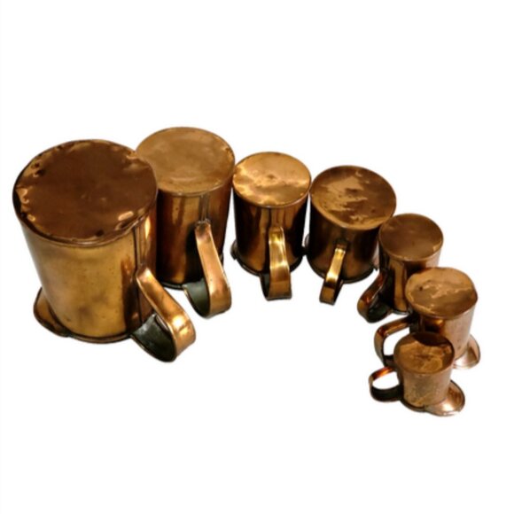 Vintage Graduated Copper Plated Pitchers Set of 7 - Picture 11 of 11